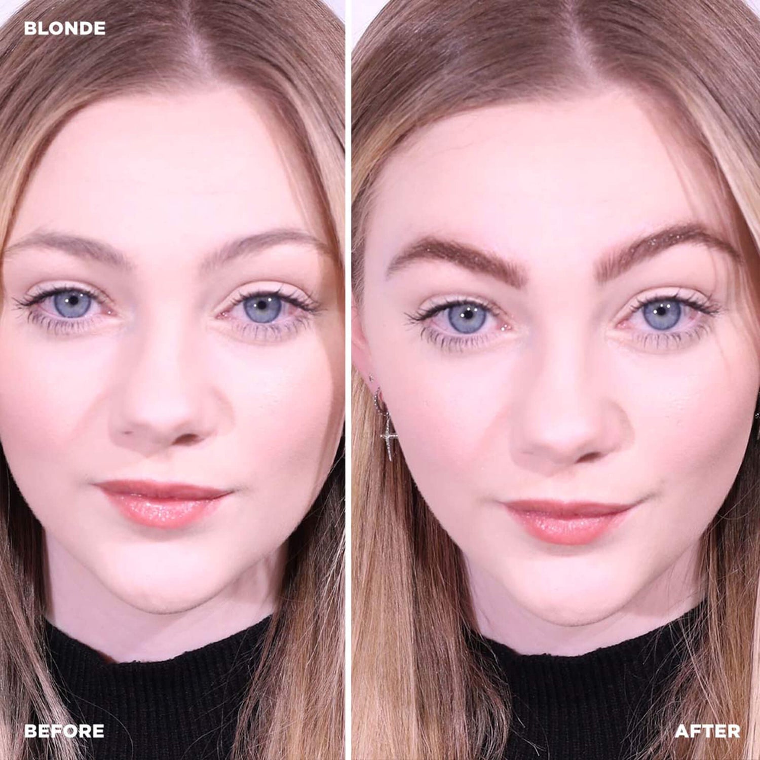 Before and after on model wearing Color-blonde henna